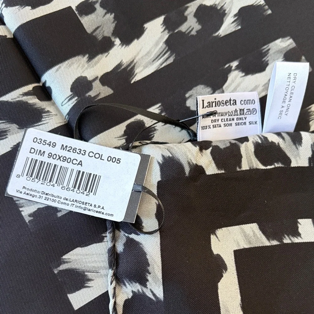 Moschino Leopard Print Silk Scarf Black and White Square NWT